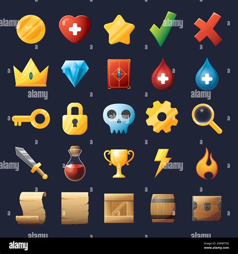 Game Ui Assets Set Gaming User Interface Icons Collection Vector Illustration Stock Vector