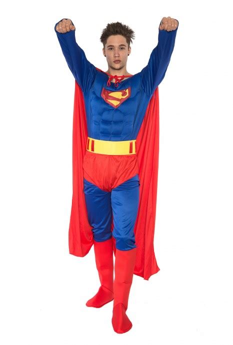 Adult Superman Muscle Chest Super Hero Halloween Costume Outfit Fancy Dress Party Superman