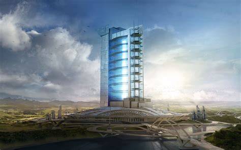 Futuristic City Building Towering Tower Building City Future