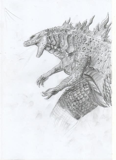 Stands at 3ft tall and 9 feet long from tip of the nose to tip of the tail. Godzilla 2014 Drawing by ThrashMaster666 on DeviantArt