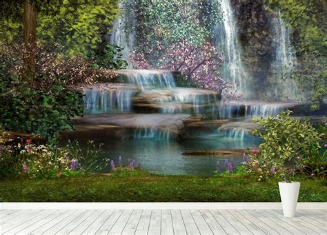 Magical Landscape With Waterfalls Wall Mural Wallpaper Canvas Art Rocks