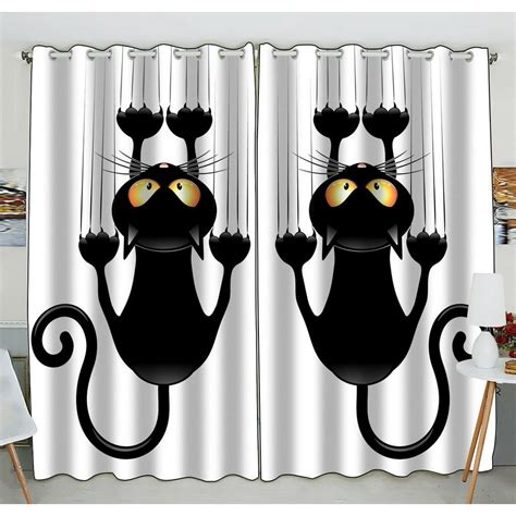 Gckg Cute Black Cat Window Curtain Kitchen Curtain Size 52w X 84