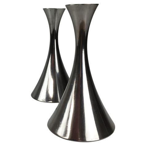 Pair of 1920s Arts and Crafts Pewter Candle Holders by Just Andersen