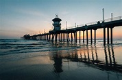 Sunset Reflections and the Pier in Huntington Beach, Orange County ...