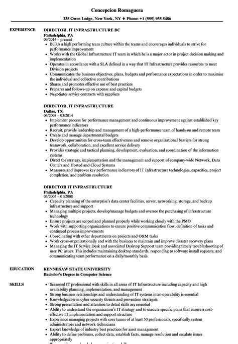 This post contains samples of professional it resume templates. Director, IT Infrastructure Resume Samples | Velvet Jobs