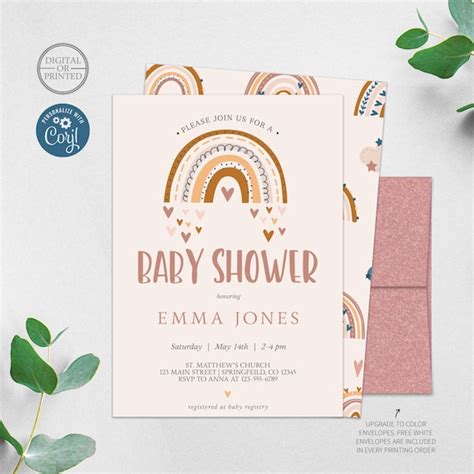 Boho Rainbow Baby Shower Invitation Gender Neutral Earth Etsy