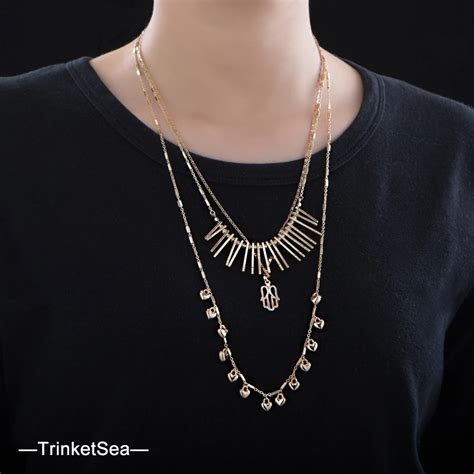 Trinketsea Gorgeous Delicate Triple Layered Golden Necklaces For Women