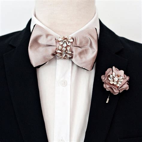 Nude Blush Dusty Pink Satin Tie Pre Tied Bow Tie Set Rose My Xxx Hot Girl