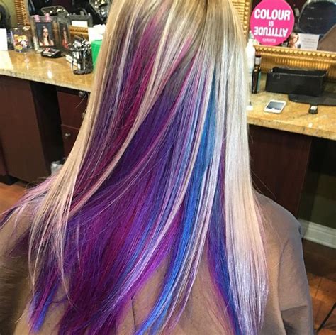Purple shades bring personality to your hairstyle. Hot pink, purple and blue peekaboo highlights # ...