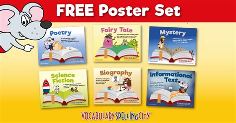 Printable Literary Genre Poster Set Display Different Literary Genres