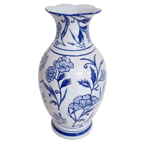 12in Blue Flower Ceramic Vase At Home