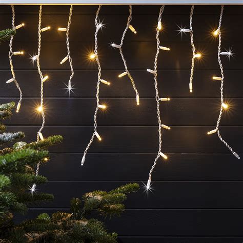 2m 100 Warm White Sparkling Led Connectable Icicle Lights White Cable