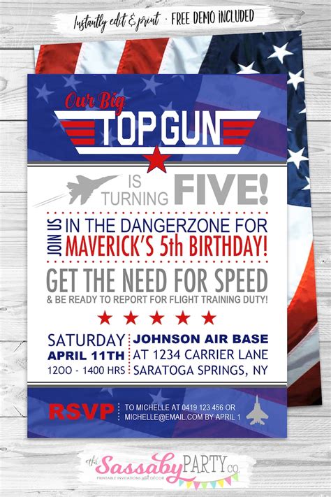 Top Gun Birthday Invitation Instant Download Partially Etsy