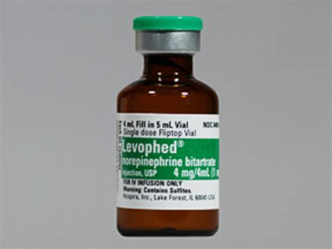 Rx Item Levophed 1mgml Vial 10x4ml By Hospira Worldwide Norepinephrine