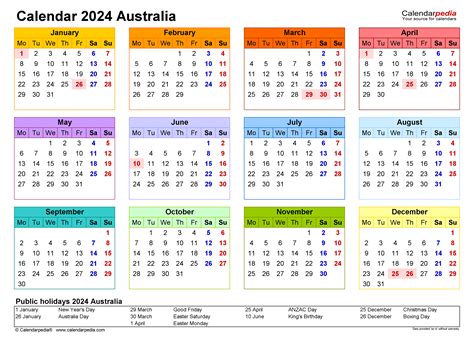 2024 Calendar Template Australia 