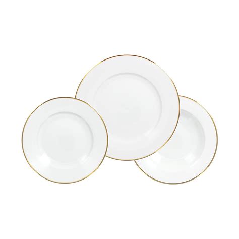 Service d assiettes porcelaine 18 pièces blanc filet or pas cher