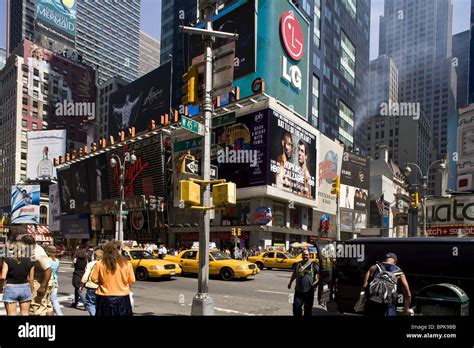 Street Scene On Times Square Broadway Downtown Manhattan New York