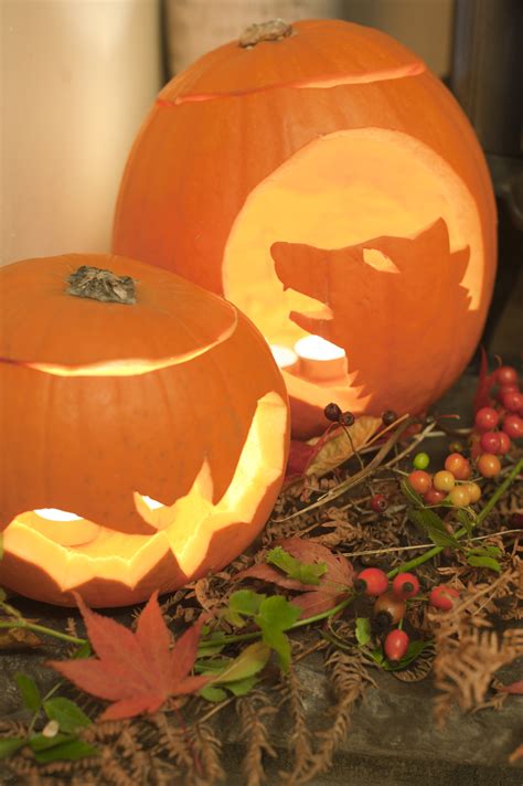 Image Of Two Glowing Jack O Lanterns For Halloween Creepyhalloweenimages