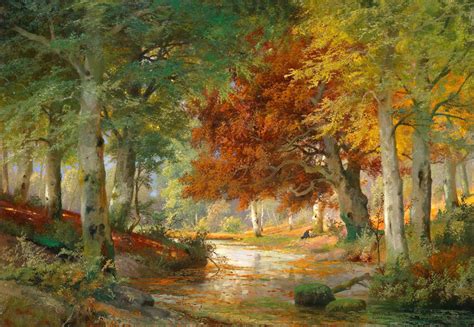 Beautiful Oil Painting Autumn Landscape With Brook Cross