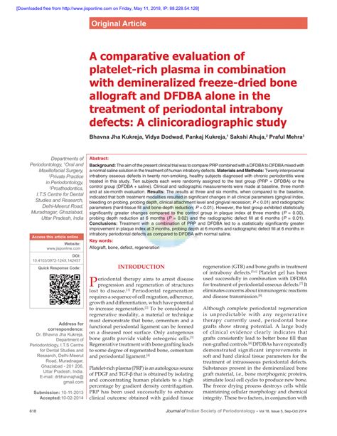 Pdf A Comparative Evaluation Of Platelet Rich Plasma In Combination