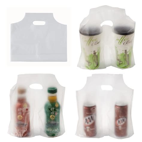 100pcs Plastic Clear Handle Drink Containers Bags For Shops Stores
