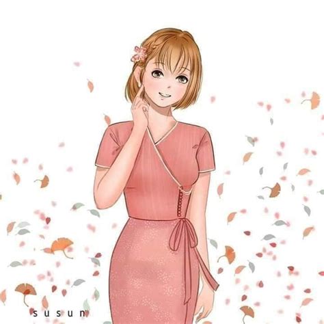 Cute Cartoon Art Of A Girl In A Pink Dress