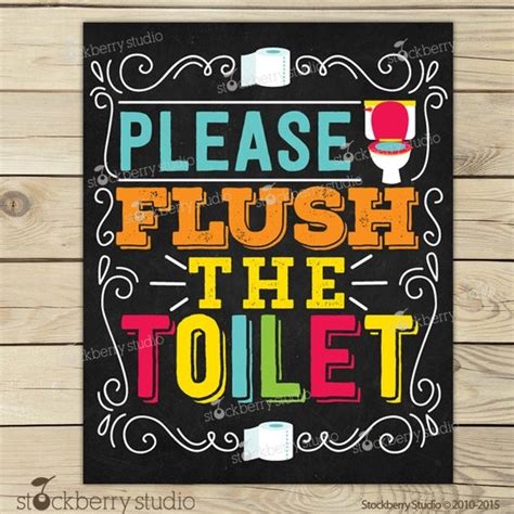Flush The Toilet Sign Printable Kids Bathroom Art Flush Toilet Sign
