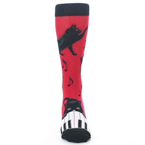Red Black Piano Cat Socks Mens Novelty Dress Socks Boldsocks