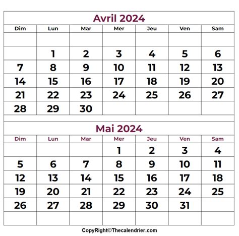 Calendrier Mois Avril Mai A Imprimer The Calendrier