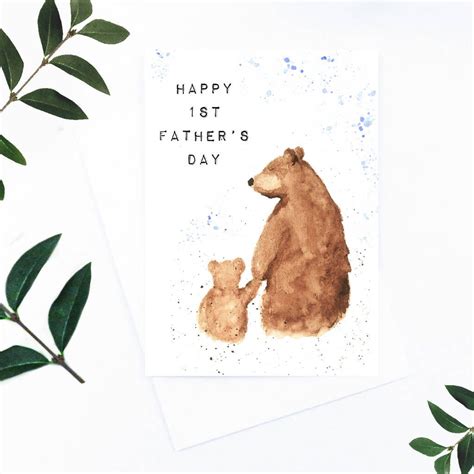 Happy 1st Fathers Day Bear Card By Free Hand Free Mind Watercolor
