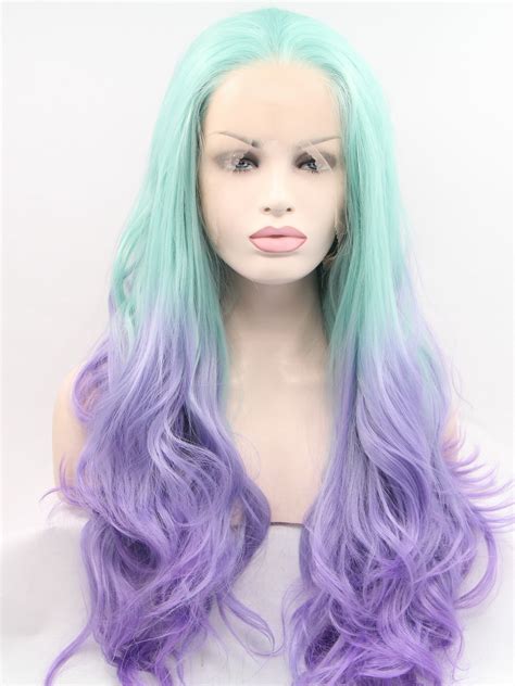 Light Blue To Purple Wavy Lace Front Wig 137 Ombre Wigs Long Wigs