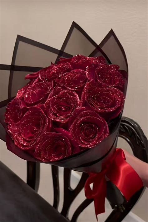 Artificial Handmade Red Glitter Rose Bouquet Etsy In 2024 Glitter