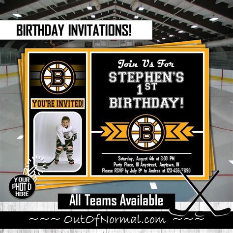 Boston Bruins Photo Birthday Invitation Nhl Hockey