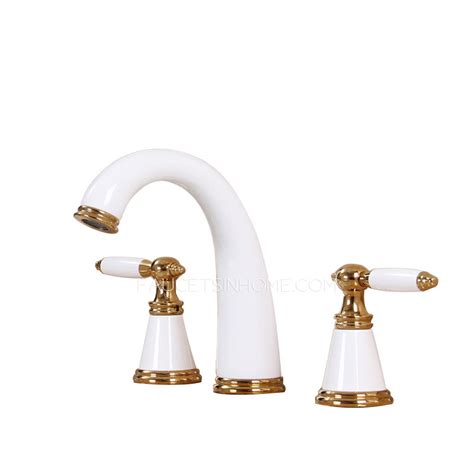 Kitchen sink faucets bathroom sink faucets remodel bathroom bathroom cabinets brass the white bathroom attracts with simplicity, purity and timeless elegance. High End White Painting Split Three Hole Bathroom Faucet