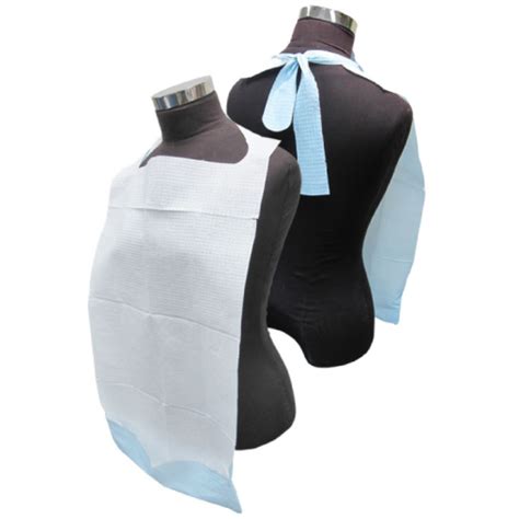 Blue Polythene Backed Disposable Bibs With Pocket And Neck Ties Box 500