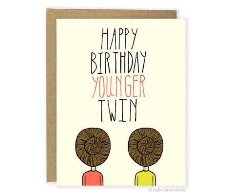 Twin Birthday Card Younger Twin Funny Twin Card Funny Etsy In 2021