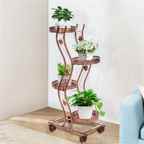 45 Tier Metal Plant Stand Display Shelf With Wheels And Brake Flower