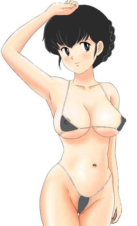 Tsukiyo No Ribbon Otonashi Kyouko Maison Ikkoku Highres 1girl Arm Up Bikini Black Hair