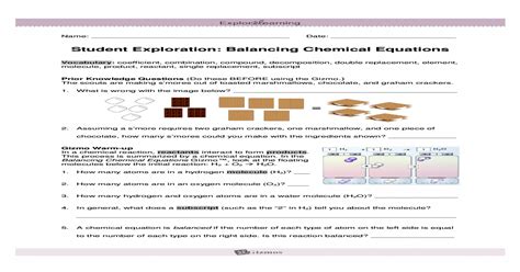 Balance and classify five types of chemical reactions: Chemical Equations Gizmo Worksheet Answer Key - Tessshebaylo