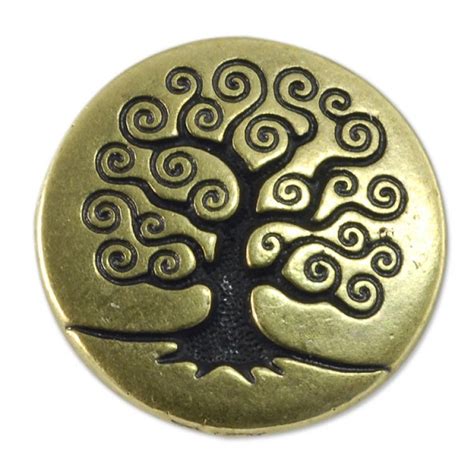 Tree Of Life Button Pewter Antique Brass Plated Button