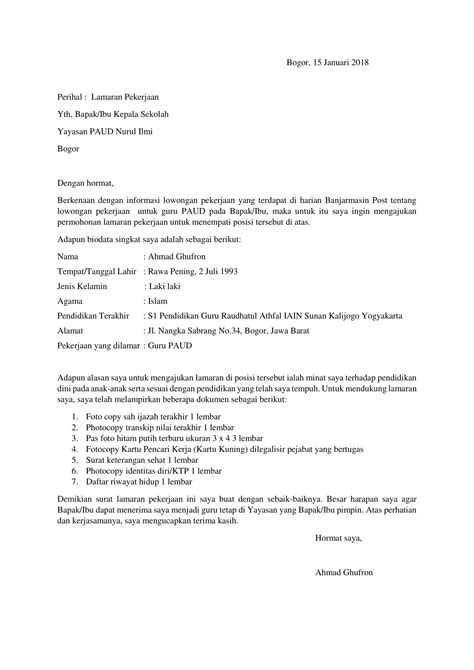 Contoh Application Letter Menjadi Guru Bahasa Inggris Delinewstv
