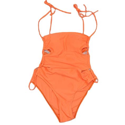 Stylish Women Bathing Suits Side Hollow Out Sexy Swimming Wear Drawstring Self Tie Solid