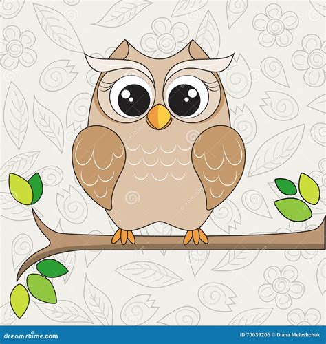 Cute Owl On The Branch Stock Vector Illustration Of Nature 70039206