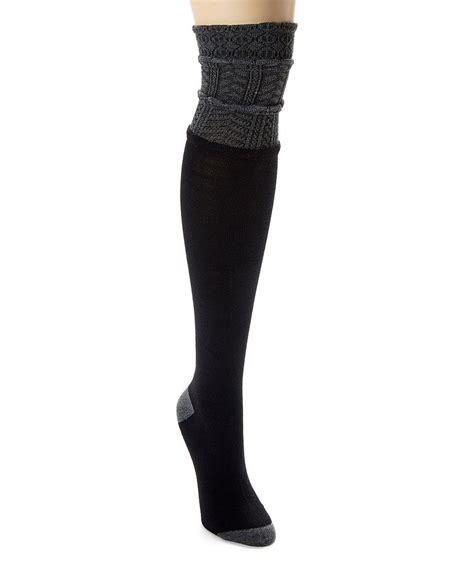 black and heather gray pointelle top over the knee socks over the knee socks over the knee