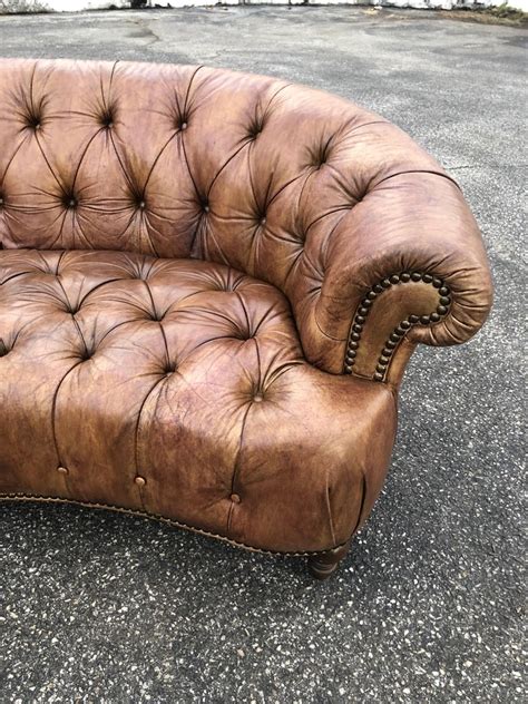 Curved Light Brown Italian Leather Chesterfield Sofa At 1stdibs