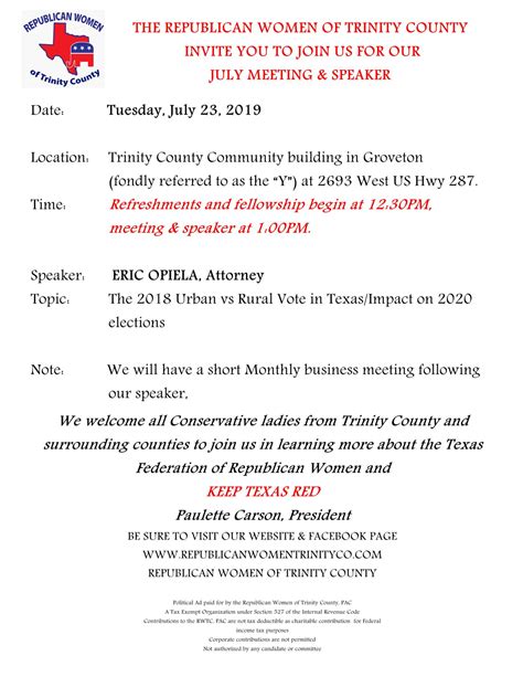 Republican Women Of Trinity County Home Facebook