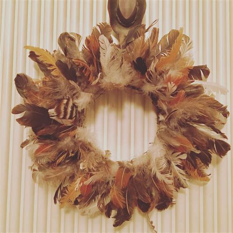 Feather Art Feathers From My Chickens Wreath From The Dollar Store And Glue Feather Crafts