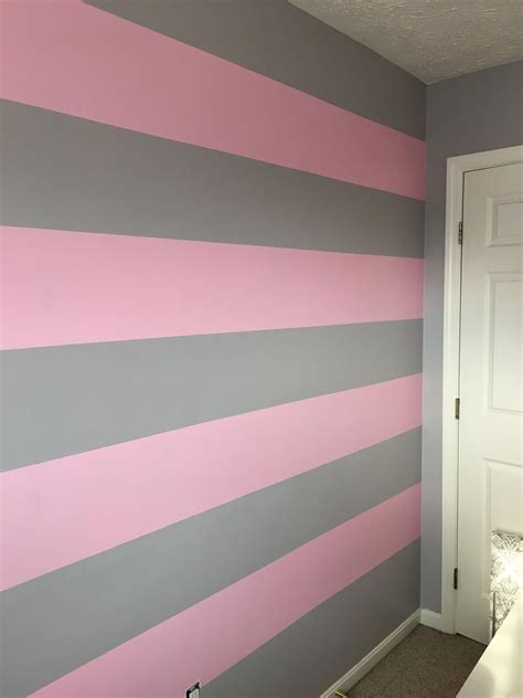 Pink And Gray Striped Wall Greyandpinkbedroomideas Graystripedwalls