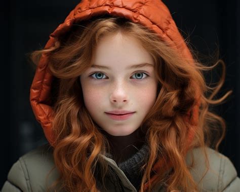 Premium Ai Image A Young Girl With Long Red Hair And Blue Eyes