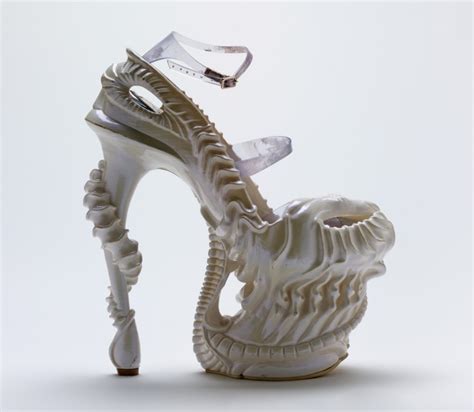 This shoe's distinctive morphing of human and mechanical forms was inspired by the artwork of h.r. 'Alien' shoe - The Museum of Savage Beauty